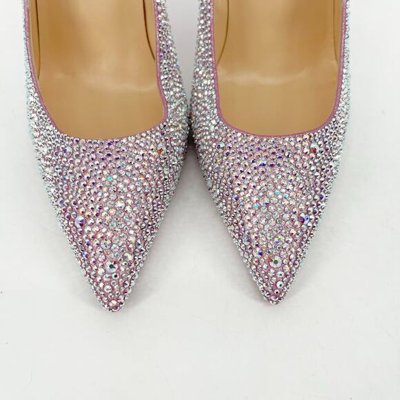 Christian Louboutin Kate Strass Pink Suede Crystal Pointed Toe Heels EU 38.5 - Picture 6 of 10